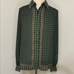 NWOT Fall Autumn Green Beige Patterned Long Sleeve Max Studio Top S Small